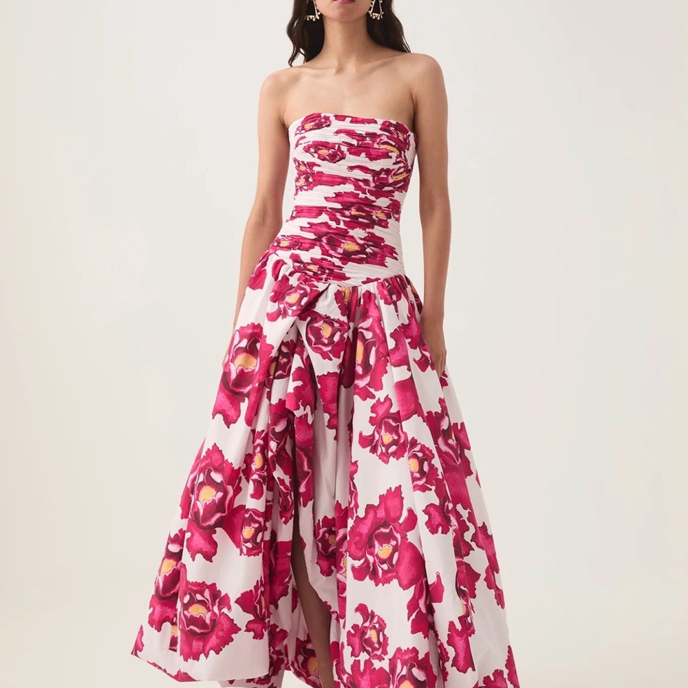 AJE “Boldly Blooming” Floral Strapless Maxi Dress